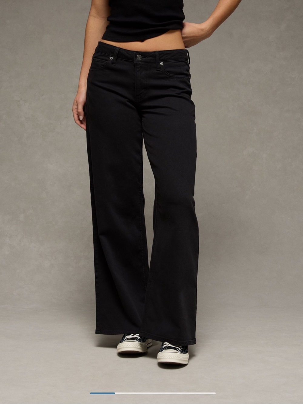 AE Dreamy Drape Black Low Rise Ultra Wide Leg Jeans, Size 14, NWOT